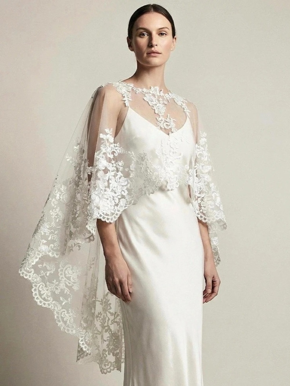 White Floral Lace Wedding capelet